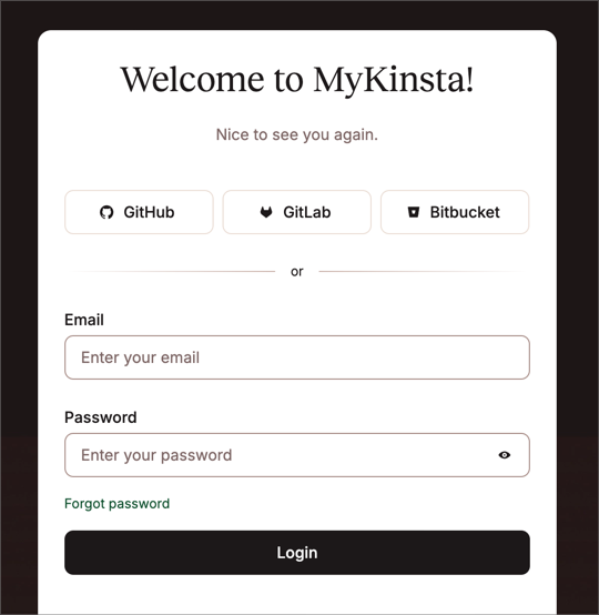 Halaman login MyKinsta