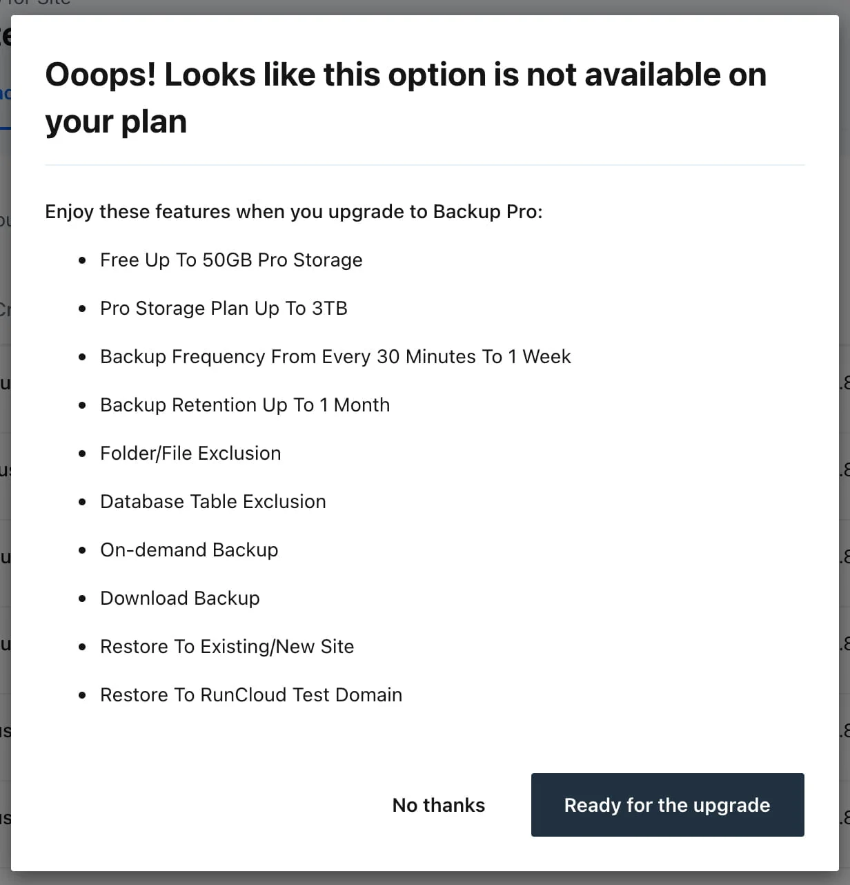 Backup pro RunCloud