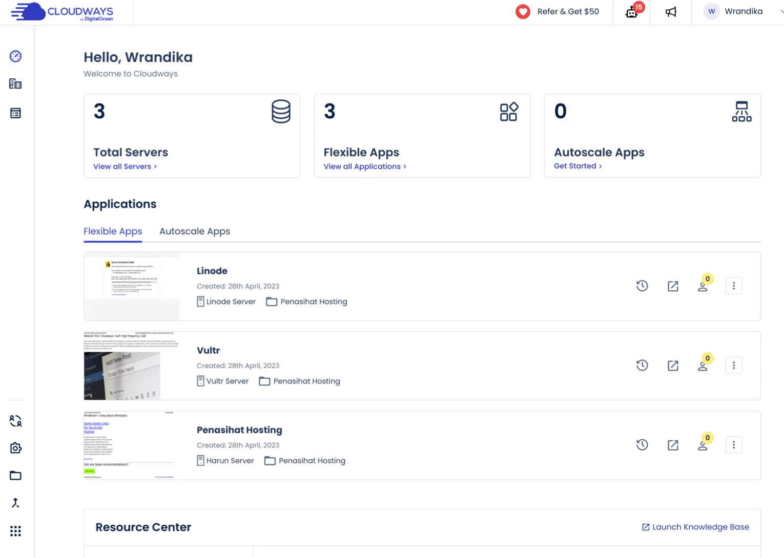 Dashboard cloudways terbaru