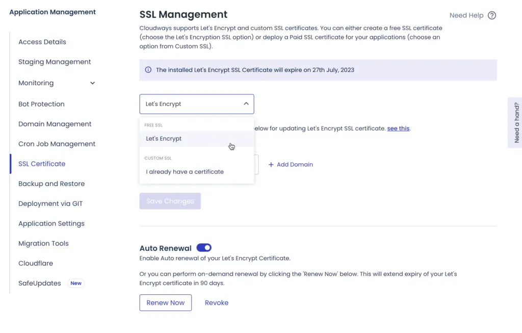 Install SSL gratis di Cloudways
