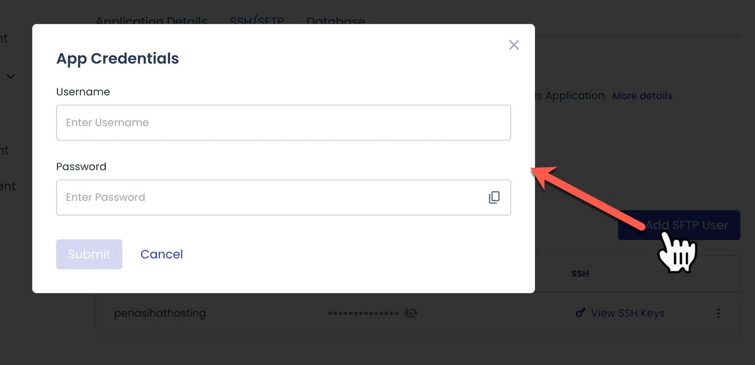 Form pembuatan kredensial SFTP Cloudways