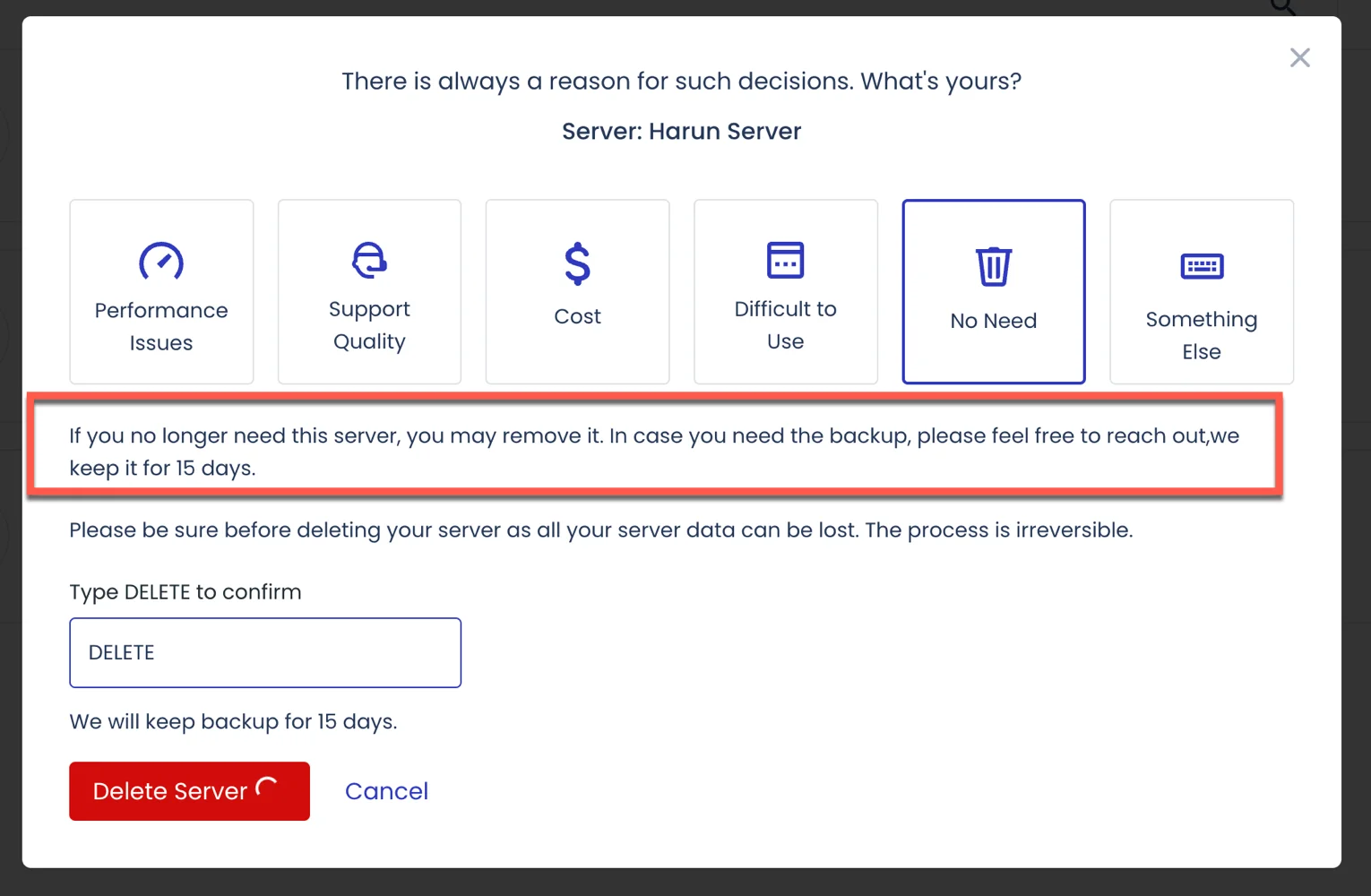 delete server 1