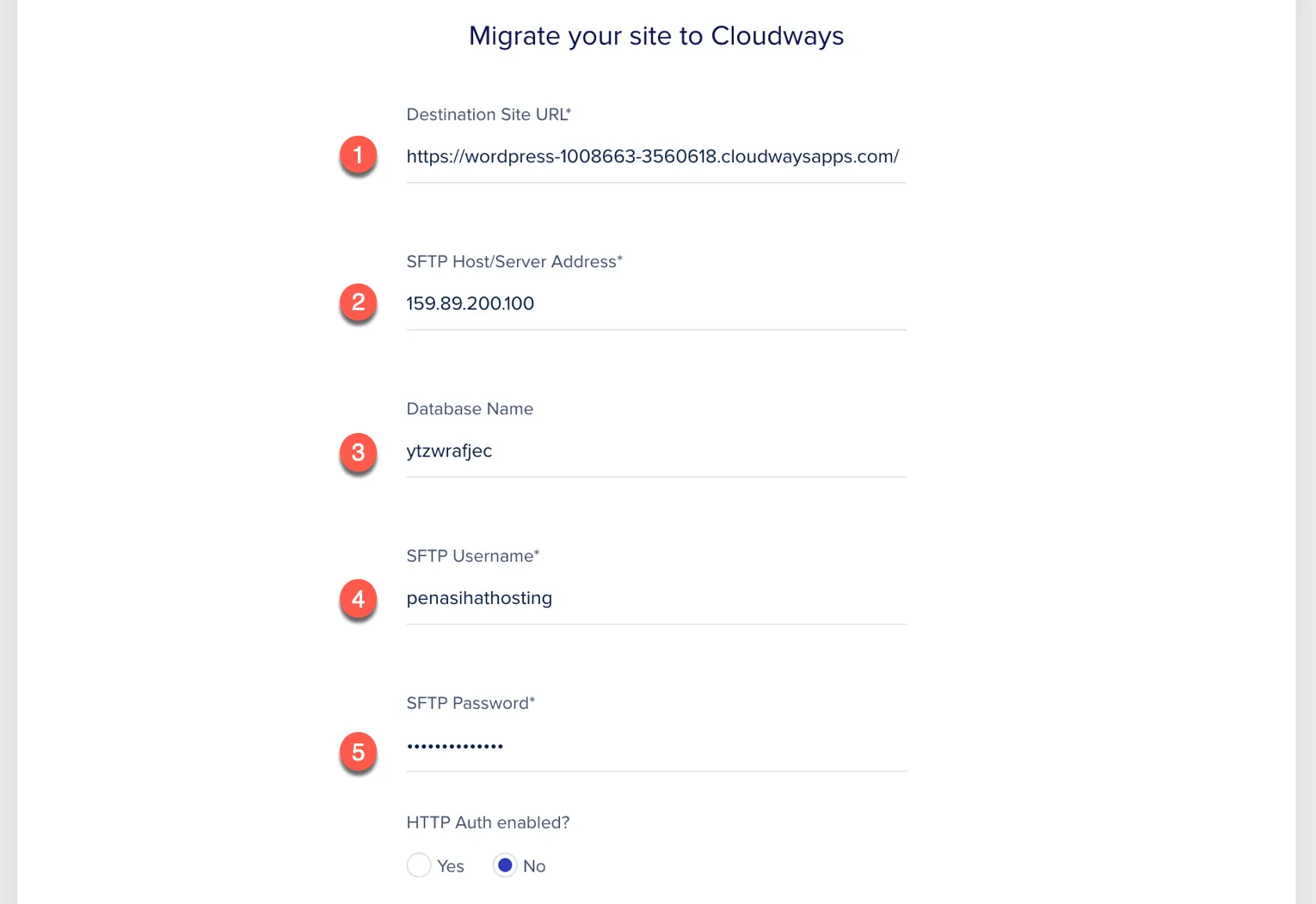 Form detail migrasi Cloudways