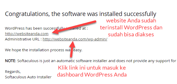 Website WordPress sudah berhasil diinstall