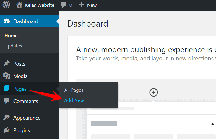 klik-pages-dan-add-new-untuk-menambahkan-pages-baru