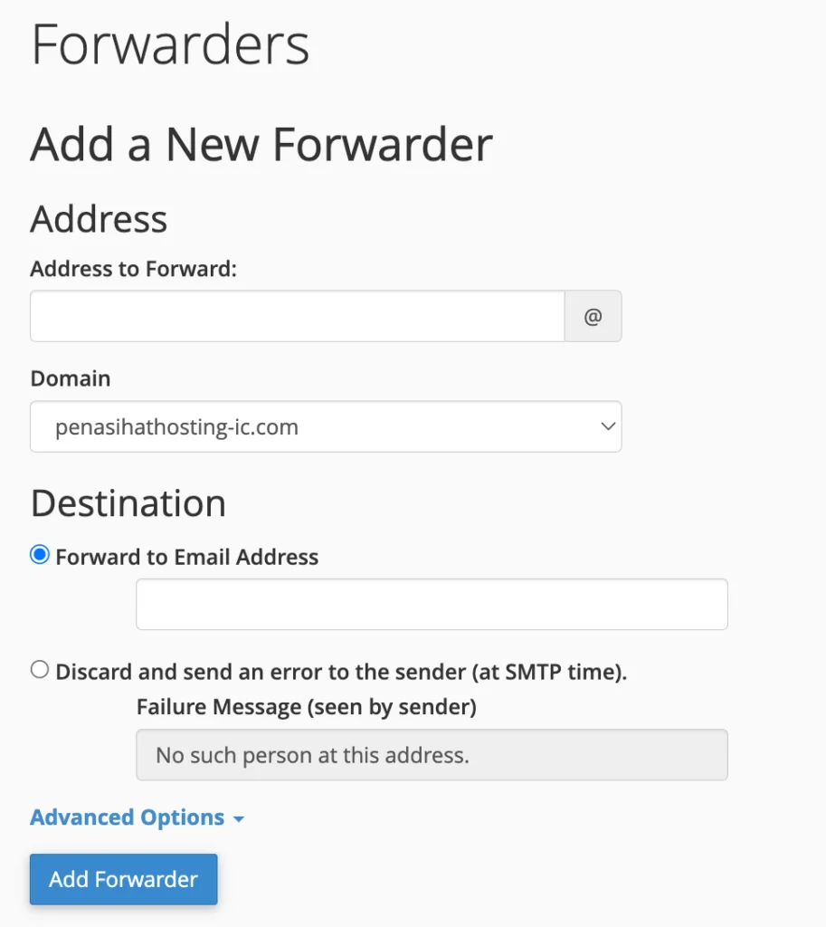 Halaman Forwarders email di cPanel