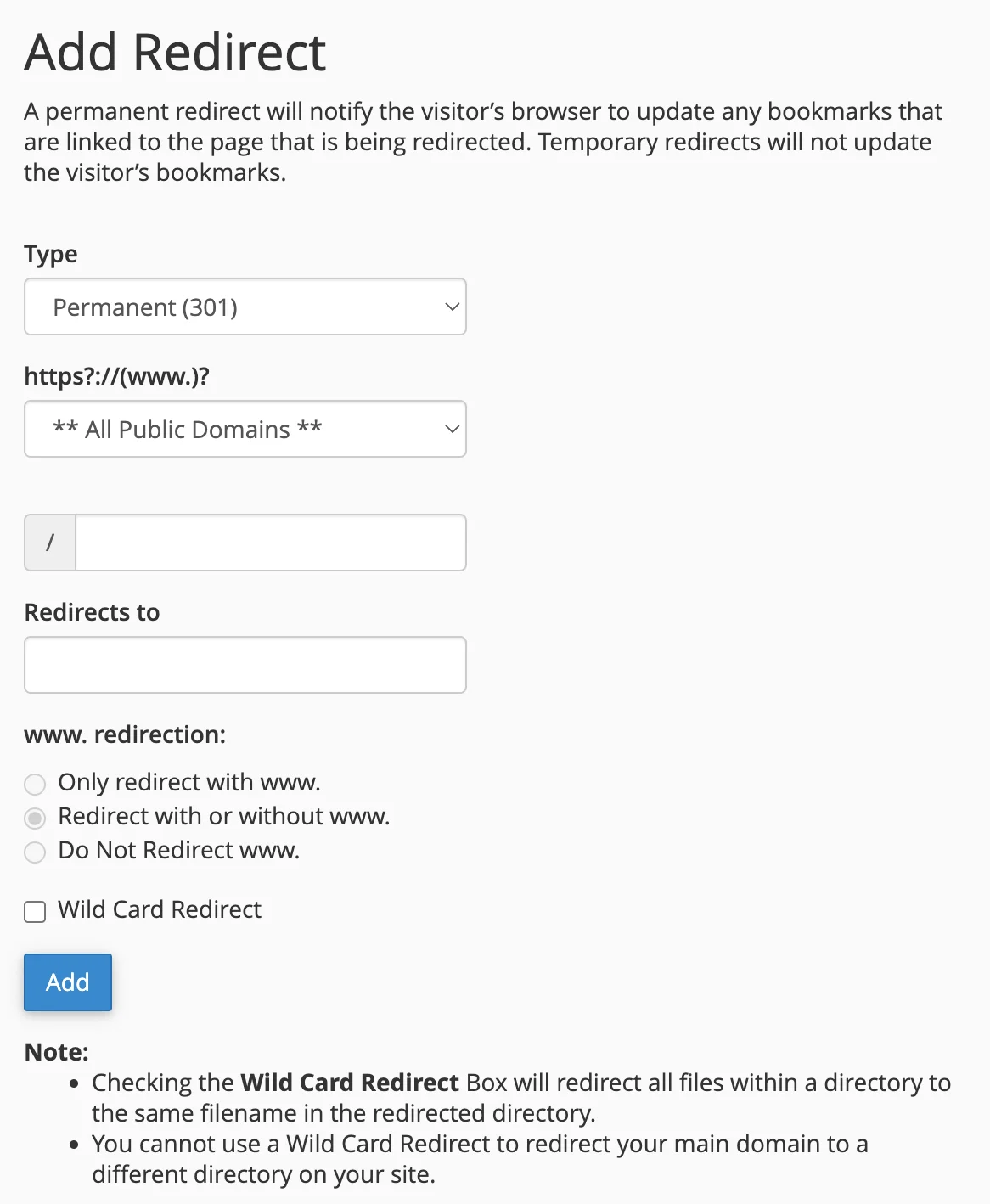 Menu Redirects di cPanel